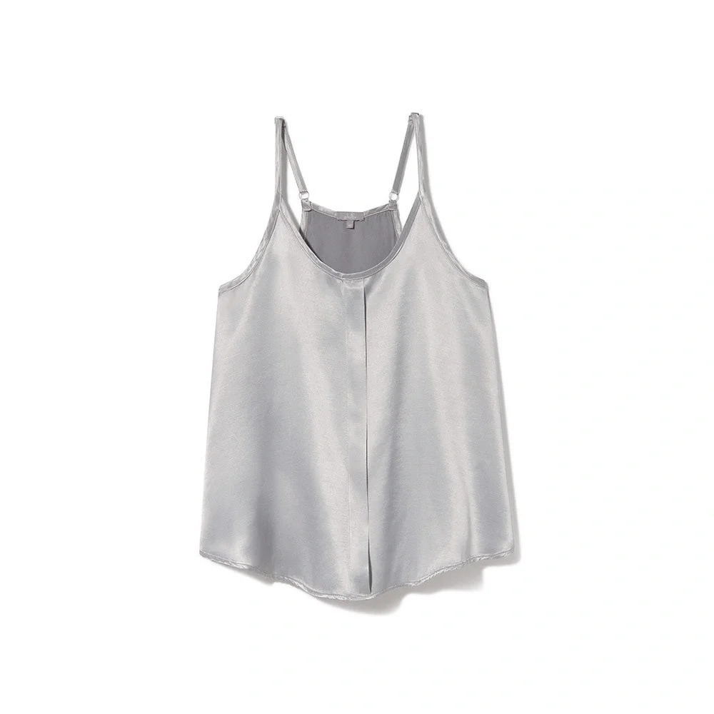 PJ Harlow Babe Satin Silver Cami W/ Pleated Front Adjustable Straps Size XS